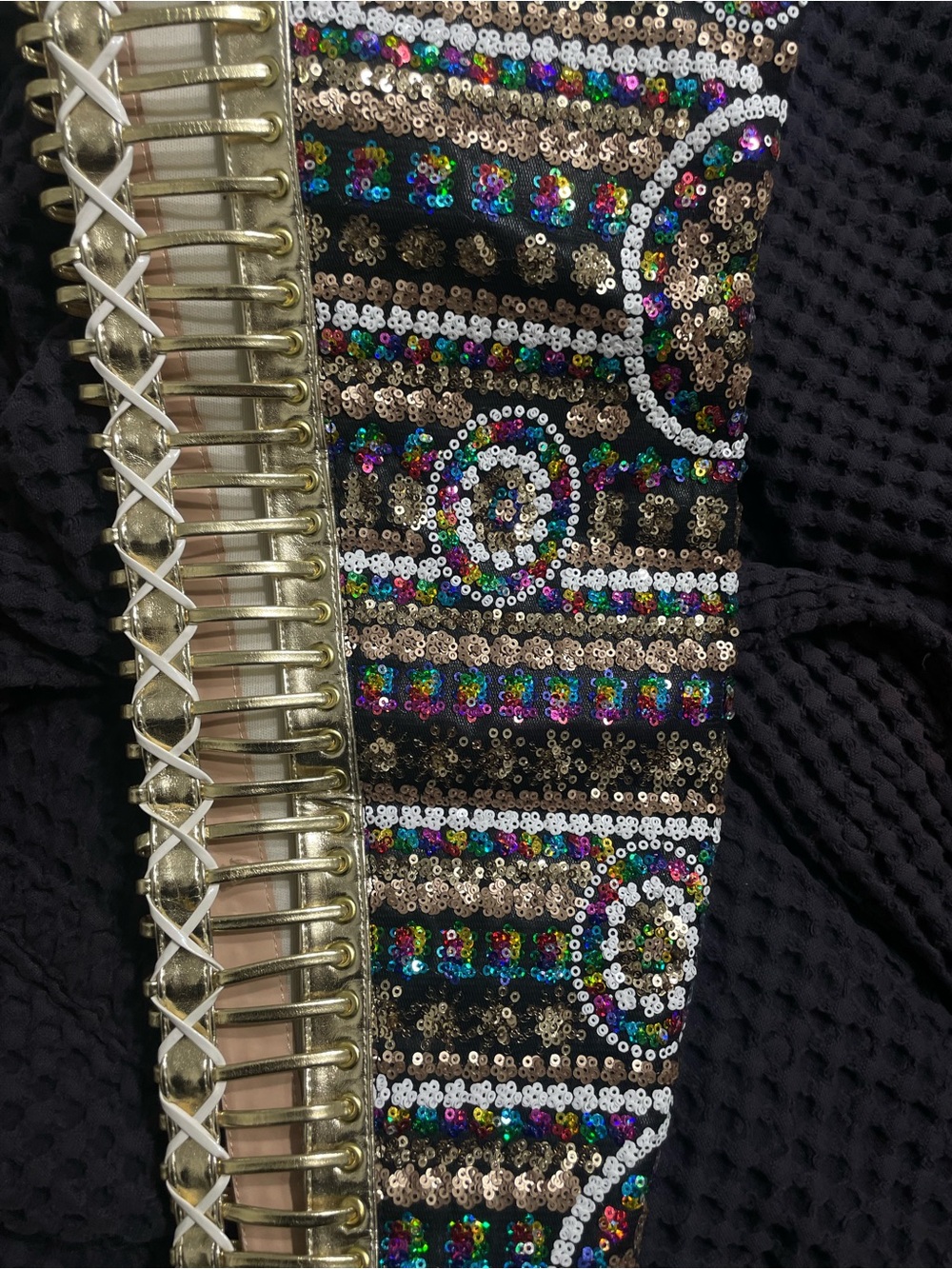 Sequin embossed, gold thigh Stiletto Boots - Women - Picture 8 of 13